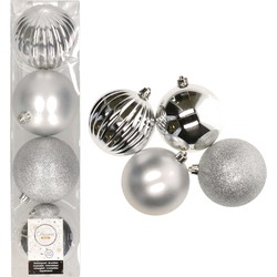 16x Kunststof kerstballen mix zilver 10 cm kerstboom versiering/decoratie - Kerstbal