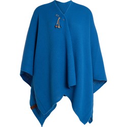 Knit Factory Jazz Gebreid Omslagvest - Dames Poncho - Cobalt - One Size - Inclusief sierspeld