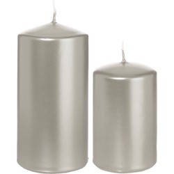 Stompkaarsen set van 4x stuks zilver 8 en 12 cm - Stompkaarsen
