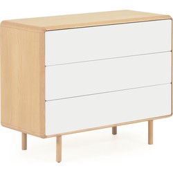 Kave Home - Anielle commode met 3 laden in massief essenfineer 99 x 78,5 cm