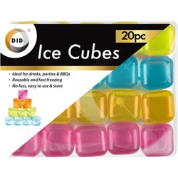 20x stuks herbruikbare kunststof ijsklontjes in diverse kleuren - IJsblokjesvormen