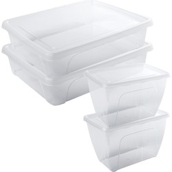 4x Voedsel plastic bewaarbakjes hoog/diep 1,5 en laag 2 liter transparant - Vershoudbakjes