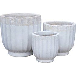PTMD Gilliann White Round Ceramic Pot Ribbed Low SV3
