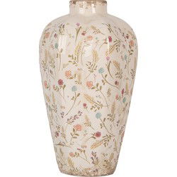 Clayre & Eef Vaas Ø 21x34 cm Beige Roze Keramiek Bloemen