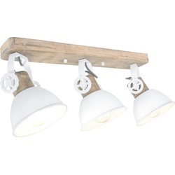 Scandinavische plafondlamp drie spots wit met hout Mexlite Gearwood Hout