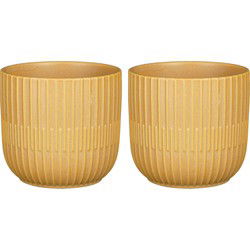 Mica Decorations - 2x - Plantenpot - mat okergeel - stripes - D12.5 x H11cm - Plantenpotten