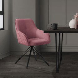 Eetkamerstoel draaibaar oudroze textiel geweven stoffen keukenstoel met rugleuning en armleuningen ML design
