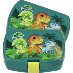 3x stuks kunststof broodtrommels/lunchboxen Jurassic Park dinosaurus 16 x 11 cm - Lunchboxen