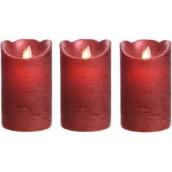 3x Kerst rode stompkaarsen met led-licht 12 cm - LED kaarsen