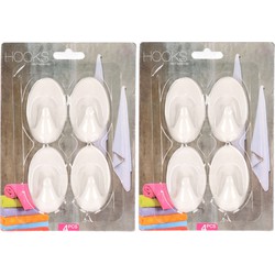 Zelfklevende keuken/badkamer/kleding/ophang haakjes - 8x stuks - kunststof - wit - Handdoekhaakjes