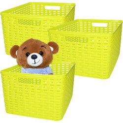 Plasticforte Opbergmand - 3x - Kastmand - rotan kunststof - limegroen - 18 Liter - 29 x 39 x 20 cm - Opbergmanden