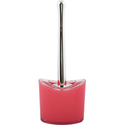 MSV Toiletborstel in houder/wc-borstel Aveiro - PS kunststof/rvs - fuchsia roze/zilver - 37 x 14 cm - Toiletborstels