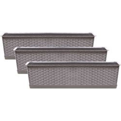 Prosperplast Ratolla plantenbak/bloembak - 3x - taupe - 12L - 70 x 17 x 15 cm - Met opvangschotel - Plantenbakken