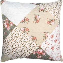 Clayre & Eef Kussenhoes 50x50 cm Groen Beige Polyester Bloemen Sierkussenhoes