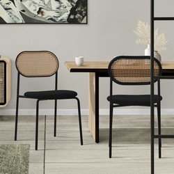 Eetkamerstoel set van 2 zwart tot 120 kg rotan rugleuning ML-Design