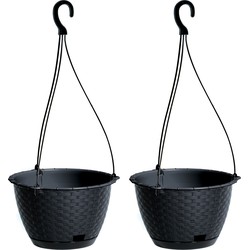 Prosperplast Plantenpot - 2x - kunststof - antraciet - D22 x H14 cm - Plantenpotten
