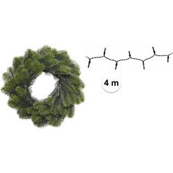 Groene kerstkrans/dennenkrans/deurkrans 50 cm inclusief helder witte verlichting - Kerstkransen