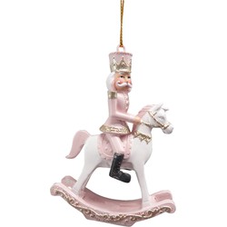 Clayre & Eef Kersthanger Hobbelpaard 9 cm Roze Kunststof Kerstdecoratie