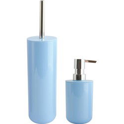 MSV Toiletborstel in houder 38 cm/zeeppompje set Moods - kunststof - lichtblauw - Badkameraccessoireset