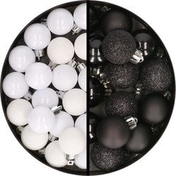 34x stuks kunststof kerstballen wit en zwart 3 cm - Kerstbal