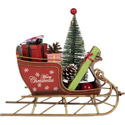 Clayre & Eef Kerstdecoratie Beeld Slee Rood Metaal