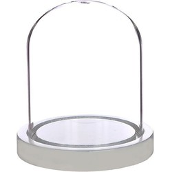 Ideas 4 Seasons Decoratie stolp - glas - houten wit plateau - D12 x H13 cm - Decoratieve stolpen