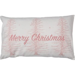 Clayre & Eef Kussenhoes  30x50 cm Roze Wit Polyester Rechthoek Kerstbomen Merry Christmas Sierkussenhoes