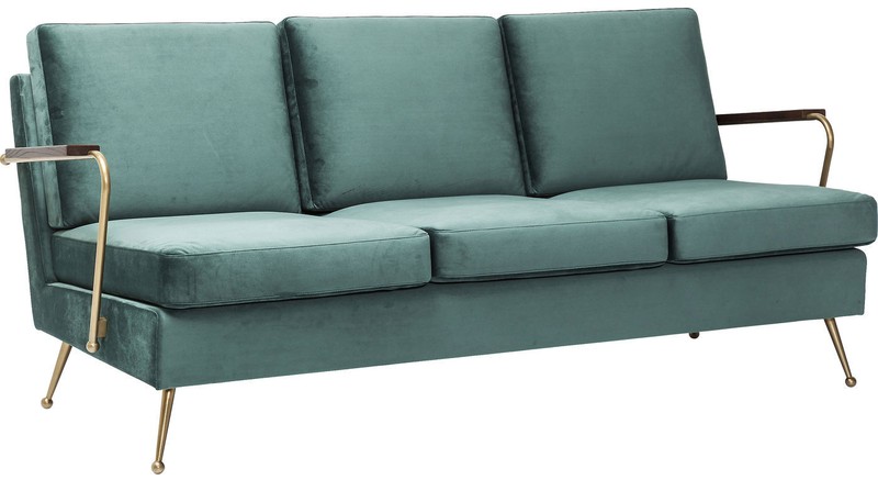 Kare Design Bank Sofa Gamble 3-Zits - Fluweel Stof - Blauw - 