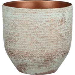 Mica Decorations Plantenpot - terracotta - koper/wit - D24/H22 cm - Plantenpotten