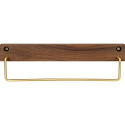 QUVIO Wand handdoekenhouder - donker hout + goud - 28 CM