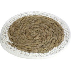 Pannenonderzetter - zeegras - rond - 20x20 cm - naturel/wit - Panonderzetters