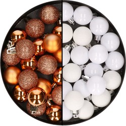 40x stuks kleine kunststof kerstballen koper en wit 3 cm - Kerstbal