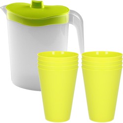 8x kunststof drinkbekers 430 ML met schenkkan set groen van 2.5 liter - Schenkkannen