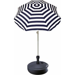 Blauw gestreepte strand/tuin basic parasol van nylon 180 cm + parasolvoet antraciet - Parasols