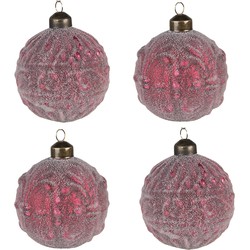 Clayre & Eef Kerstbal Set van 4  Ø 8 cm Rood Glas Kerstdecoratie