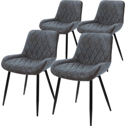 Set van 4 eetkamerstoelen antraciet kunstlederen bekleding keukenstoel lounge woonkamer