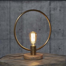 Tafellamp rond spiraal houten voet / Brons antiek