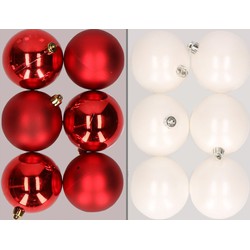 12x stuks kunststof kerstballen mix van rood en wit 8 cm - Kerstbal