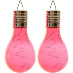 2x Buitenlampen/tuinlampen lampbolletjes/peertjes 14 cm fuchsia roze - Buitenverlichting