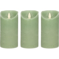 3x LED kaarsen/stompkaarsen jade groen met dansvlam 15 cm - LED kaarsen