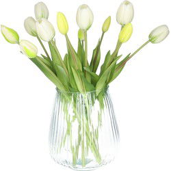 Bellatio Design Kunst tulpen boeket Bella - 12x stuks - wit - real touch - 40 cm - Kunstbloemen