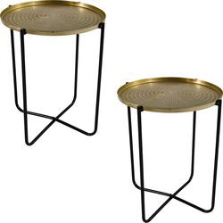 Lesli Living Bijzettafel - 1x - goud/zwart - rond - metaal - 50 cm - Bijzettafels