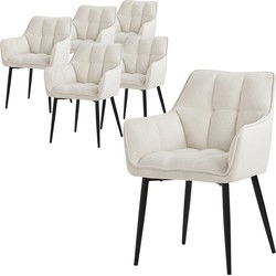 Set van 6 crèmekleurige eetkamerstoelen in badstof met gestoffeerde zitting ML design