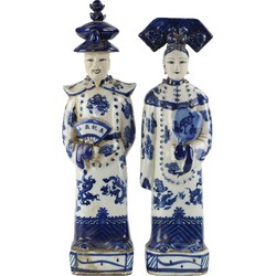 Fine Asianliving Chinese Beelden Blauw Wit Porselein Keizer Keizerin