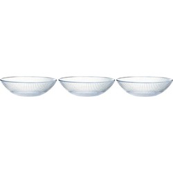 3x Salade serveerschalen glas met relief 26 cm - Saladeschalen