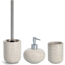 Badkamer accessoires set 3-delig - keramiek - beige - structure - Badkameraccessoireset