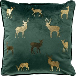 Textino DEER - Sierkussen 45x45 cm - velvet - kerst - Mountian View - donkergroen - Textino