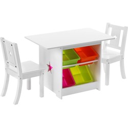 Decopatent® Kindertafel met stoeltjes van hout - 1 kindertafel en 2 stoelen voor kinderen - Zitgroep met veel opbergruimte (Set)