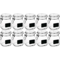 10x Luchtdichte potten transparant glas met krijtbordje 750 ml - Weckpotten