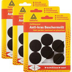 Deltafix Anti-krasvilt - 18x - zwart - 33 mm - rond - zelfklevend - meubel beschermvilt - Meubelviltjes